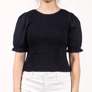 Reformation Black smocked Puff Sleeve top size L | like new
